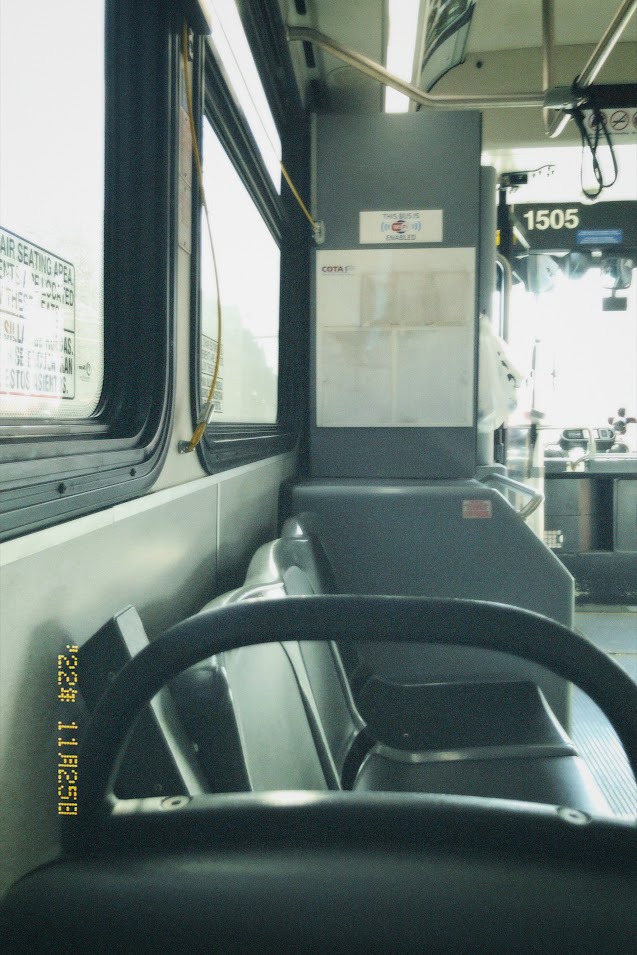 november 25, 2022: the front seats of a city bus.